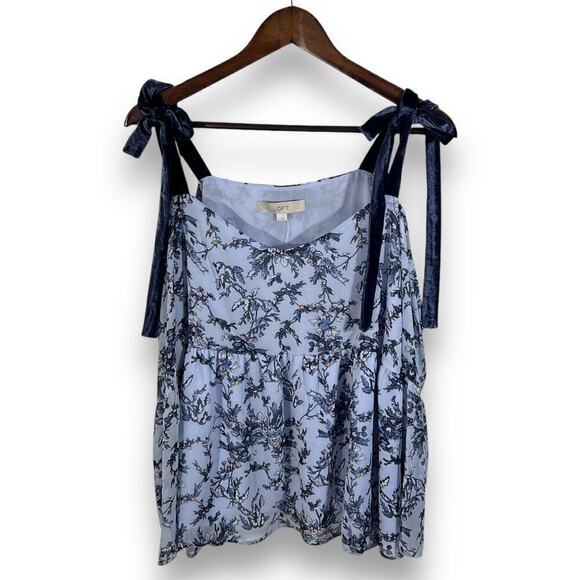 LOFT Blouse Purple Floral Velvet Shoulder Tie Boho Large NWT - Picture 2 of 7